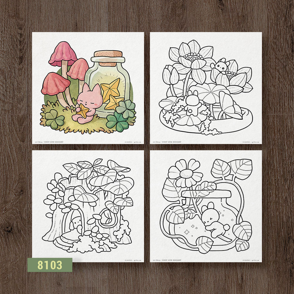 Cozy and Dreamy, Set of 4 Coloring Pages
