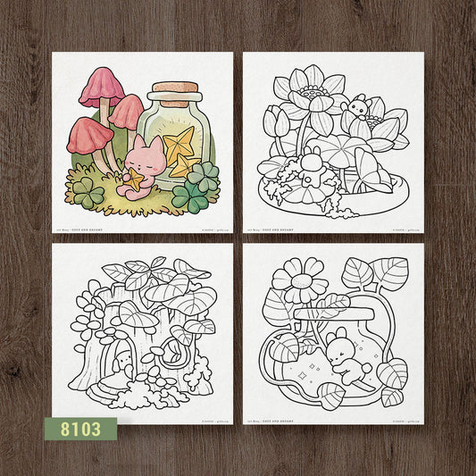 Cozy and Dreamy, Set of 4 Coloring Pages