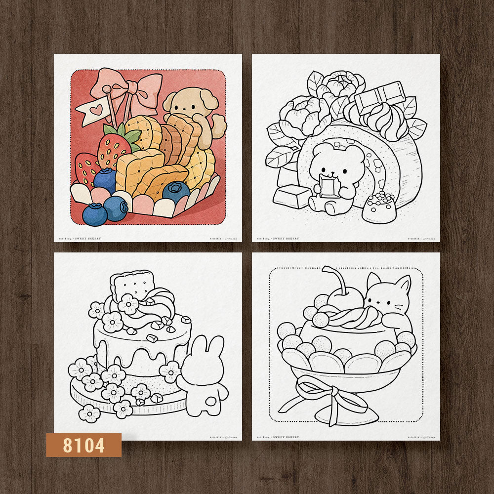 Sweet Bakery, Set of 4 Coloring Pages