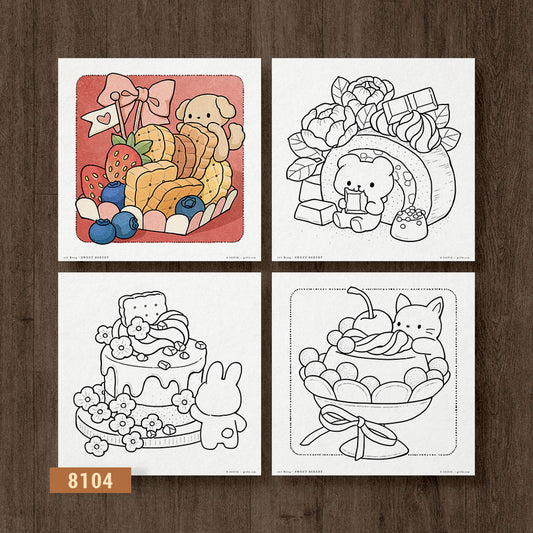 Sweet Bakery, Set of 4 Coloring Pages
