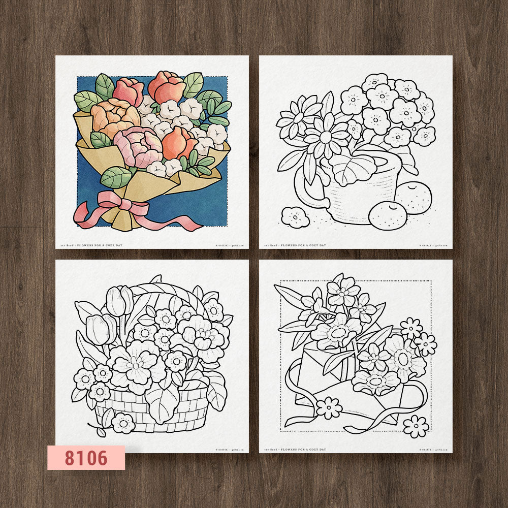 Flowers for a Cozy Day, Set of 4 Coloring Pages
