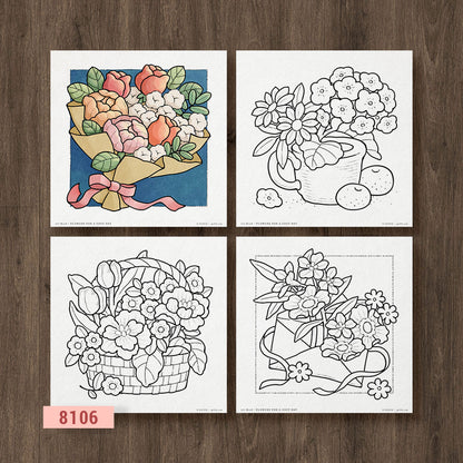 Flowers for a Cozy Day, Set of 4 Coloring Pages