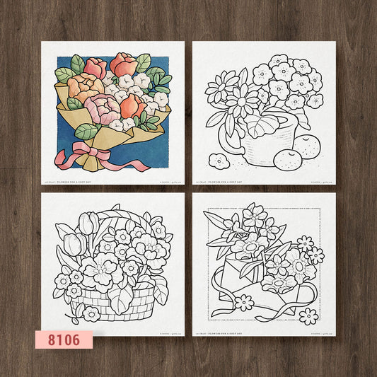 Flowers for a Cozy Day, Set of 4 Coloring Pages