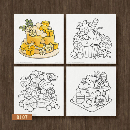 Sweet Summer Desserts, Set of 4 Coloring Pages