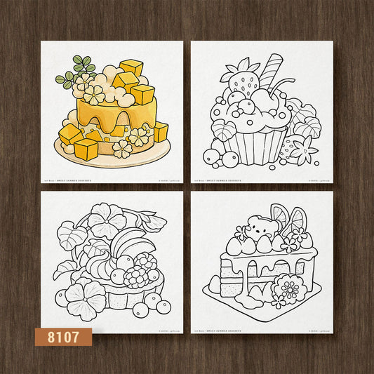 Sweet Summer Desserts, Set of 4 Coloring Pages