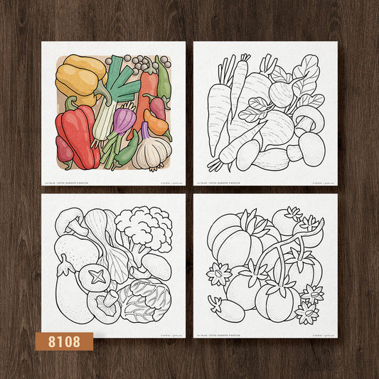 Cute Garden Veggies, Set of 4 Coloring Pages
