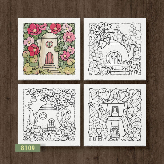 Tiny Teapot Homes, Set of 4 Coloring Pages