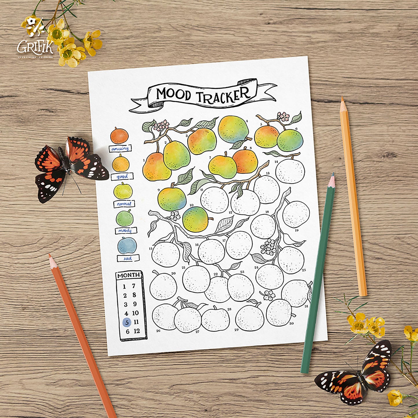 Printable Monthly Mood Tracker, 12 Month Set