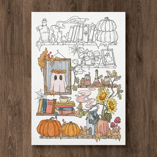An Autumn Shelf Coloring Page
