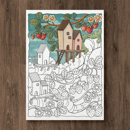 Strawberry Village Coloring Page